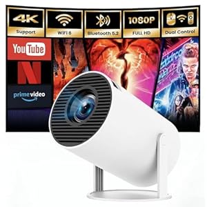 KEPEAK Mini Projector, 2025 Upgraded Portable Projector, Wifi 6&Bluetooth 1080P, 4K Projector for Bedroom, 180° Rotatable, Auto Keystone, Video Projectors for Home Cinema, TV, PC, Phone, Android