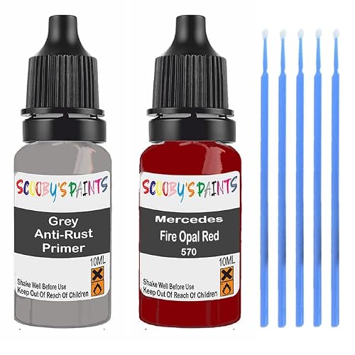Scoobys Paints Back In The Mix Red Touch Up Paint For Mercedes Fire Opal 570 Scratch Stone Chip Repair With Grey Primer