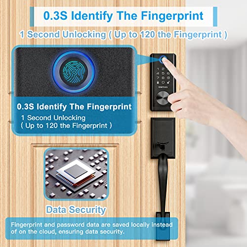 Khhyylfj Smart Keyless Entry Front Door Lock Set With Deadbolt And Handle, Fingerprint Digital Keypad Alexa Ttlock Wifi Bluetooth Key Touch Id Remote Electronic Automatic Home Gate Lockset Set, Black #TOP2