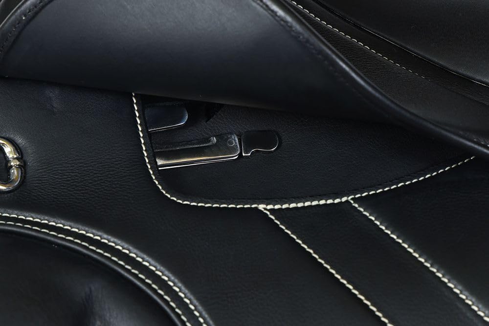 A&M Reitsport Dressur Sattel 1146 aus Leder, wechselbares Kopfeisen, Polyflex Baum, Schwarz, Größe:17.5 Zoll