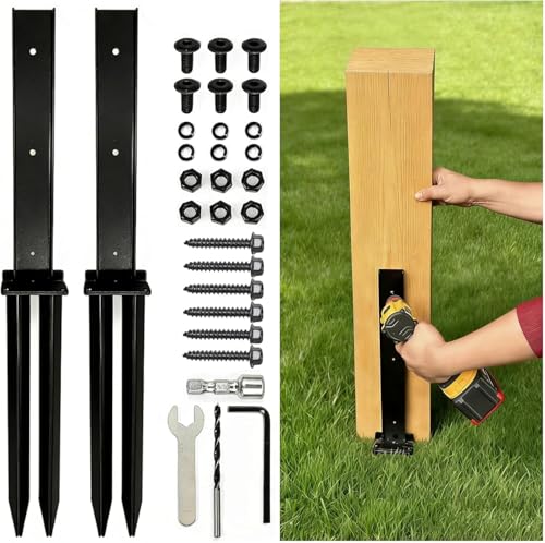 Fence Post Repair Stakes Kit - 2 Pack, Fix Tilted Broken Wood Fence