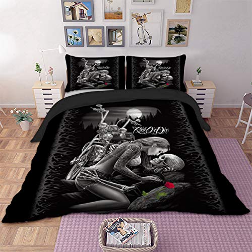 Halloween Skull Duvet Cover King 3D Skull Printed Bedding Duvet Cover with Zipper Closure 3 Pieces Microfiber Lovers Bedding Set for Adults 90"x 103"