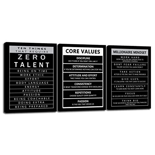 Inspirational 3 Pieces Millionaire Mindset Motivational Canvas Wall Art Inspirational Core Values Painting Poster Print Artwork Office Decoration Living room Frame Ready to Hang[36''Wx 16''H]