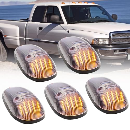 Mingrui test 5Pcs Amber LED Cab Roof Marker Running Light for 1999-2001 Dodge Ram 1500, 1999-2002 Ram 2500 3500 Pickup Trucks Front Top Clearance Light Roof Running Light Clear Lens