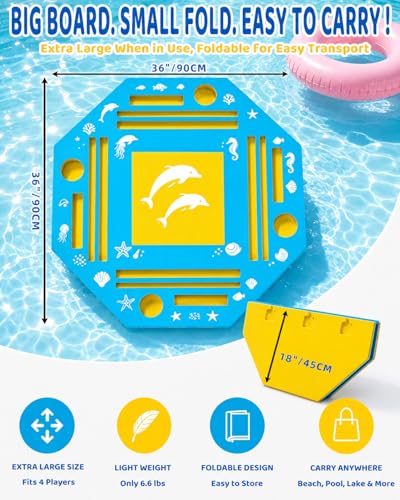 36" Foldable Floating Mahjong Table for Pool, Waterproof Floating Card & Game Table for Poker, Dominoes and Card Games, Portable Pool Party Table with Storage Bag for Family Game Nights, Yellow — view 2