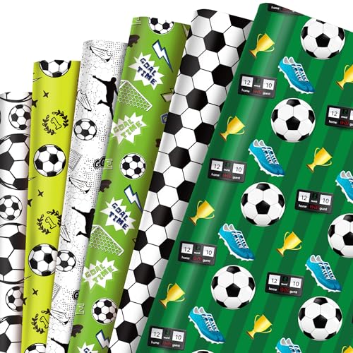 12 Bögen FußballGeschenkpapier Kinder, 6 Stile Einschulung, Geburtstag, Verpackung, Scrapbooking, Gift Wrapping Paper, Sport Deko 50x68cm