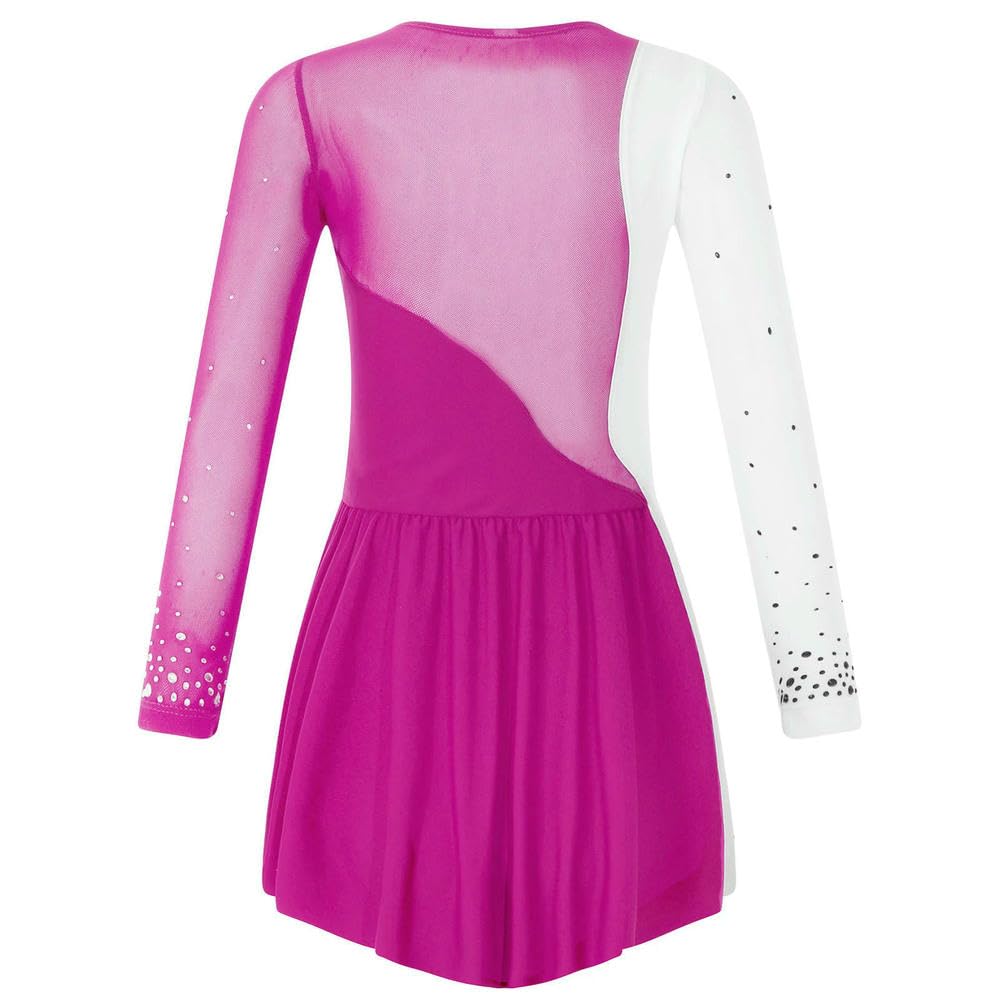 QXDZSW - Vestido de patinaje artístico para niñas, manga larga, con diamantes de imitación, vestido de gimnasia, leotardo, ballet, danza, actuación