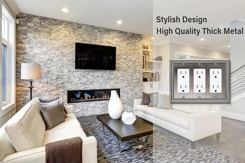 Image of Henne Bery Sunken Pearls Heavy Duty Decorative Wall Plate Switch Plate Outlet Cover (Triple Decorator, Heirloom Silver)