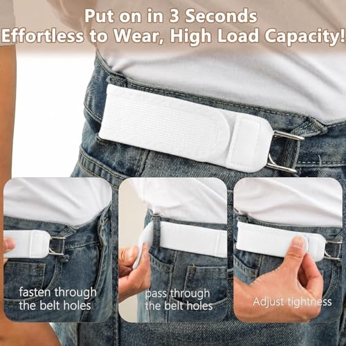 Image of PUJI Buckleless Belt for Men & Women - Elastic Stretch Waist Belt with Metal Hook, Invisible Everyday Work Belt, Black, Brown, White (2 pcs)