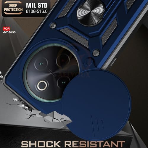 Image of Armor Bumper Back Cover Case for Vivo T4 5G / iQOO Z10 5G Rotating Camera Cover, Ring Holder & Kickstand | Heavy Duty & 360 Degree Protection Vivo T4 5G / iQOO Z10 5G Back Cover (Blue)