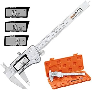 REXBETI Digital Caliper 6 Inch Micrometer Measuring Tool, Polishing Finish Stainless Steel Vernier