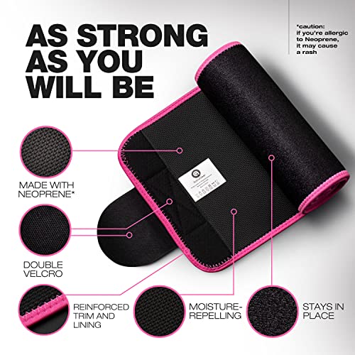 Activegear Waist Trainer For Women & Men - Sweat Band Waist Trimmer Belt For A Toned Look - Reinforced Trim And Double Velcro (Pink Hem, Medium: 8” X 42”) #TOP1