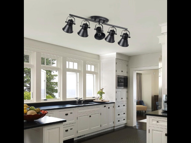 Image of 5-Light Track Lighting Kit, Directional Ceiling Light, Industrial Black Kitchen Track Lighting Fixtures Ceiling for Kitchen, Living Room, Dining Room, Hallway.