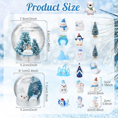 Youyole 47 Pack DIY Snow Globe Kit Includes 10 Clear Plastic Globes 20 Mini Pine with Base 15 Miniature Snowman with Fake Artificial Snow and Rope for Christmas Winter (Blue,Chic) by Youyole - Used condition - Image 2