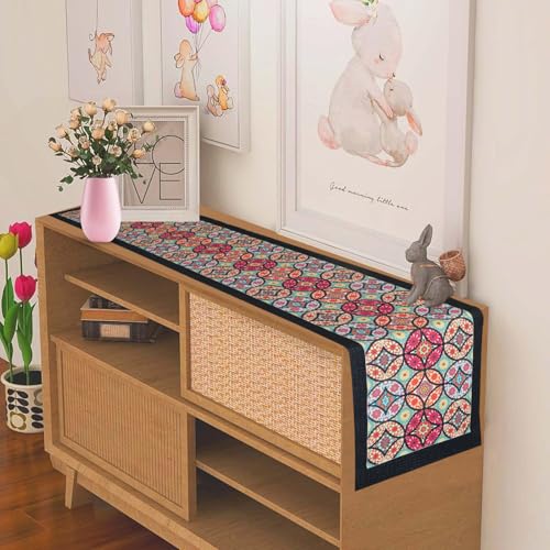 Image of Homerz Premium Runner for 6 Seater Dining Table, 13x72 inch Size, Smooth Velvety Fabric, Antiskid Backing (Bohemian Round)