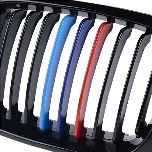 Anzio Gloss Black M-Color Front Kidney Grilles Compatible With E46 4 Door 98-01 4Dr Sedan #TOP5