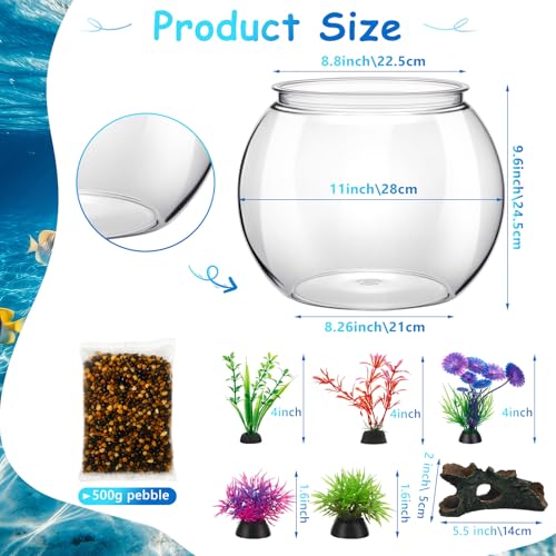 Image of 3 Gallon Plastic Betta Fish Bowl with 6 Pcs Artificial Plastic Plants and 500g Decorative Gravel, Betta Fish Tank and Decoration Accessories Small Large Bowl Ornaments Starter Kit