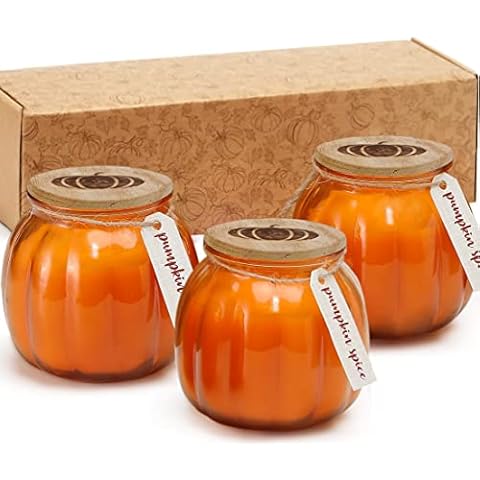 Fall Pumpkin Candle Set, Pumpkin Spice Scented Candle, Thanksgiving Fall Table Centerpiece, Farmhouse Fall Halloween Home Decor, Pumpkin Shaped Candle Gift (3 x 5oz) Cover