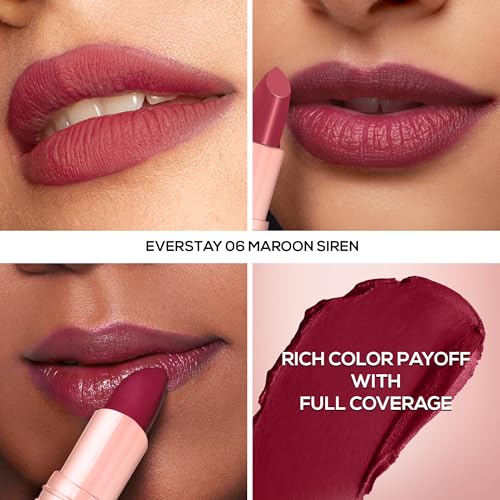 Image of RENEE Everstay Matte Lipstick - Maroon Siren, Long Stay, Hydrating & Non-Drying, Smudge & Transfer Proof, Lightweight, Intense Pigment, Full Coverage, Vitamin E Infused, for All Occasions, 4.2g