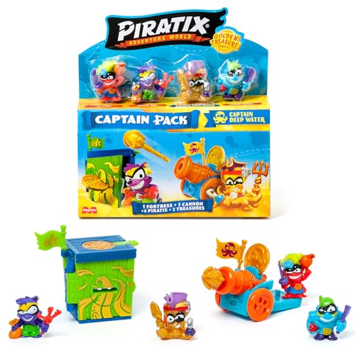 PIRATIX Adventure world Serie Golden Treasure–Captain pack Deep Water.Incluye 4 Piratix;capitán dorado y piratix sorpresa, 4 accesorios,fortaleza, 1 cañón,2 tesoros exclusivos y 2 banderas.Pack 4 de 6