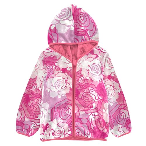 OTVEE Abstract Painting Pink Rose Kids Hoodie Jacket Fall Spring Full Zip Warm Outwear Coat