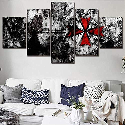 REOMFJG New Canvas for Painting 5 Piece Canvas Wall Art for Living Room Home Decoration Artwork Modular Creative Gift 150X80Cm Ready to Hang Resident Evil Abstract Mark