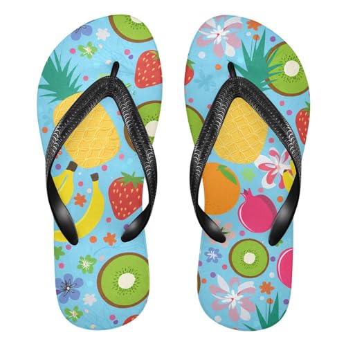 Tropical Fruits Flower Lightblue Flip Flops for Beach Thong Sandals Anti-slip Lightweight Beach Shoes for Travel Summer Outdoor