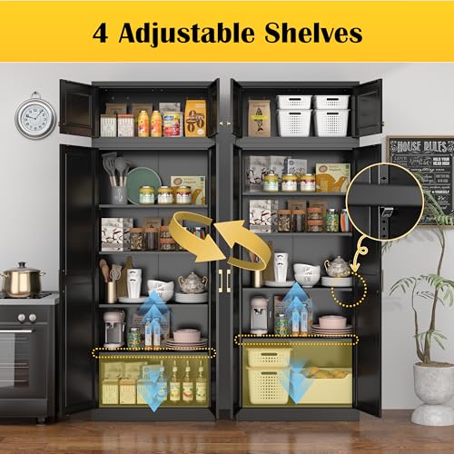 Image of Steeloong 86 inchMetal Pantry Storage Cabinet with Doors & 4 Adjustable Shelves
