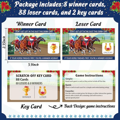 90 piezas cartas rasca y gana juego Kentucky Horse Derby miniatura 3