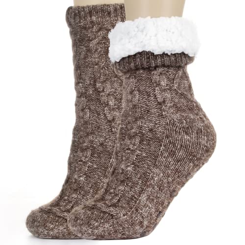 Image of Slipper Socks for Women with Grippers Non Slip, Sherpa Lined Slipper Socks