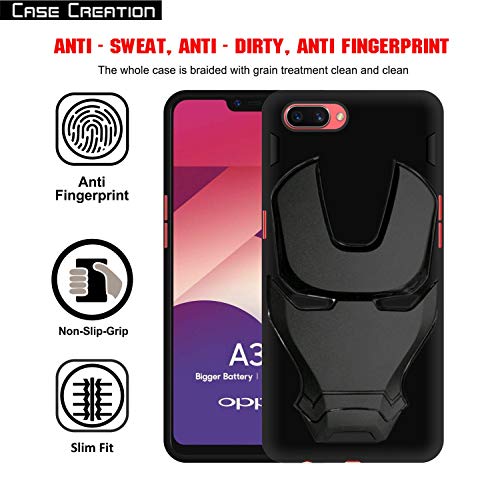 Image of COVERLY Official 3D Touch Feel Trending Marvel Avengers Logo Mask Soft Rugged Grip Silicone Iron Man Super Power Cartoon Movie Engraved Silicone Matte Back Cover for Oppo Realme C1 (6.2 inch) - Black