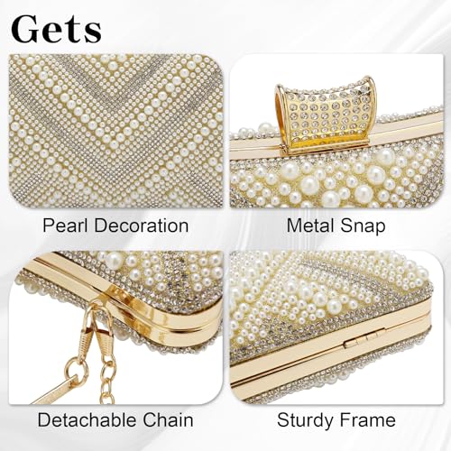 Image of Gets White Pearl Clutch Purses for Women Wedding Bride Evening Bag Formal Party Clutches Tote Handbag Prom Shoulder Bags