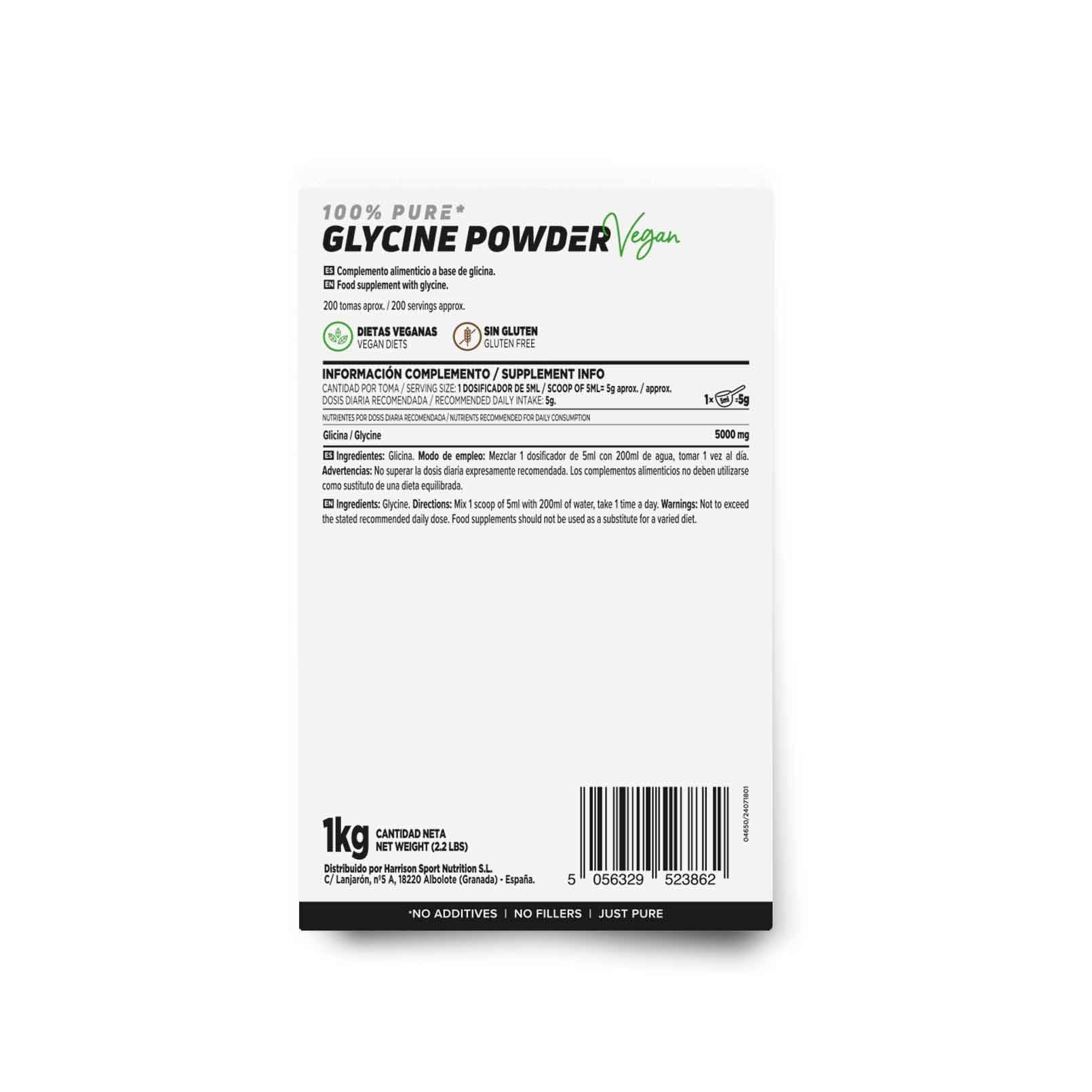 Glicina en Polvo 1Kg 100% Pura - Glycine Powder Sin Añadidos No-GMO Vegano Sin Gluten