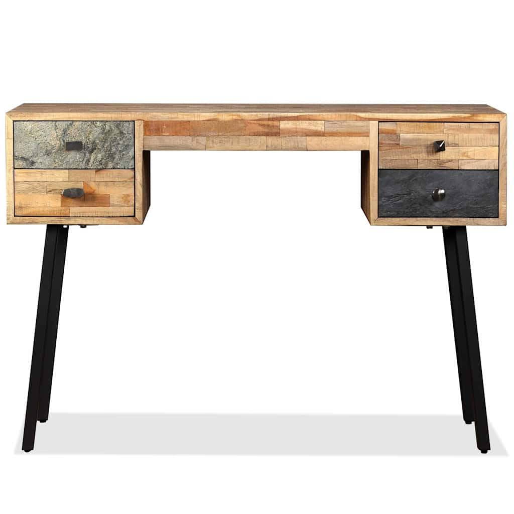 Bureau Teck Récupération Massif 110x50x76 cm Vintage Quatre Tiroirs