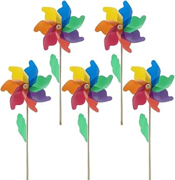 5 Pcs Multicolored Pinwheel Toy Set 18.11 X 7.08 X 0.78 in Windmill Toys for Outdoor Yard Party Decor Photo Props Wooden Stick