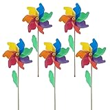 Ipetboom 5pcs Rainbow Pinwheels Decoration - Multicolored Windmill Toys for Kids Rainbow Flower Pinwheel Wooden Stick for Outdoor Garden Yard Home Party Decor Photo Props - 18.11x7.09x0.79in