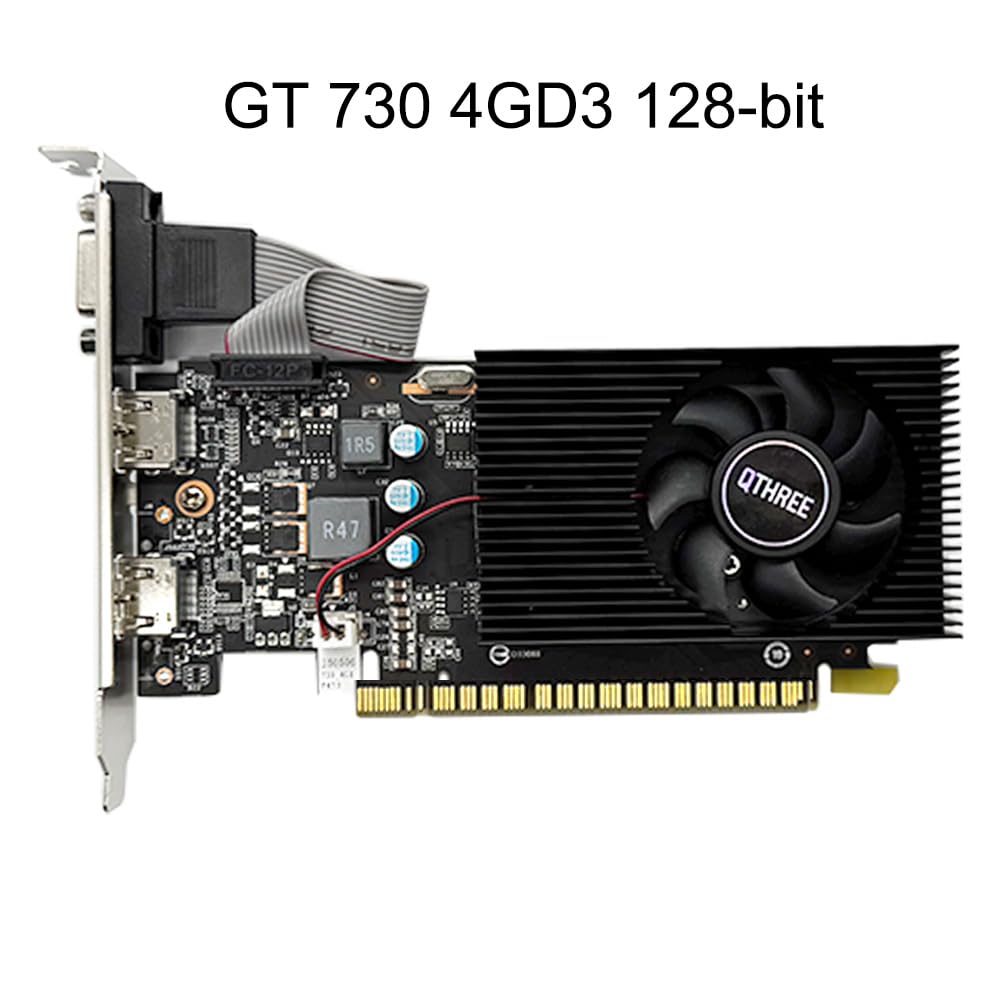 QTHREE GT 730 - Tarjeta gráfica DDR3 de 4 GB (128 bits, Dual HDMI, VGA, perfil bajo, GPU para ordenador, tarjeta gráfica de escritorio para PC, DirectX 11)