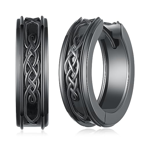 Viking Rune Celtic Wolf Ankh Roman Numeral Sobriety Black Cross Sterling Silver Vintage Hoop Earrings for Men Women - Main Image