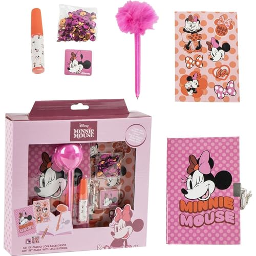 Diario Set Minnie – Diario Infantil con Fuzzy Pen, Stickers y Accesorios Temáticos de Minnie Mouse para Niñas Creativas que Aman Escribir, Dibujar y Personalizar su Propio Mundo