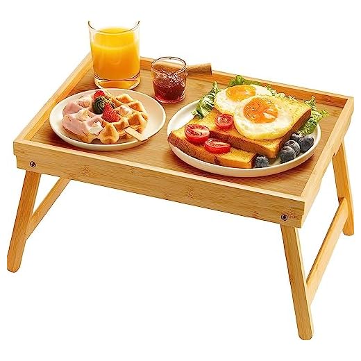 Pipishell Bamboo Bed Tray Table Breakfast Serving Tray with Foldable Legs for Sofa, Bed, Food Eating, Working, Used As Laptop Desk Snack Tray