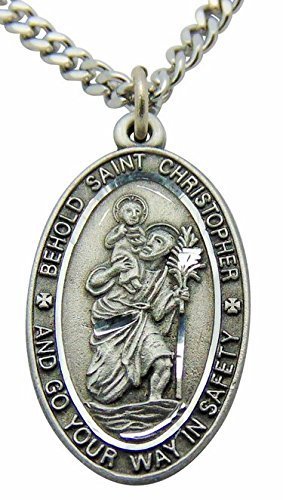 WJH Saint Christopher Pewter Travel Pendant on 24 Inch Stainless Steel Chain Gift