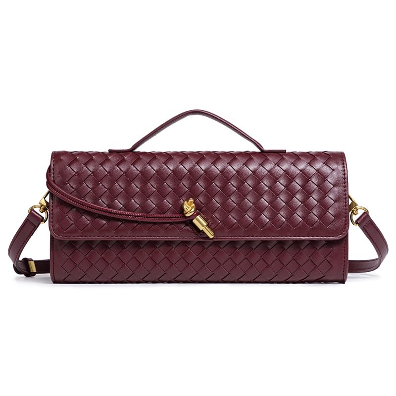 Woven Leather Crossbody Clutch Purse, Fashion Women Handbag, 12 x 2 x 5 inches