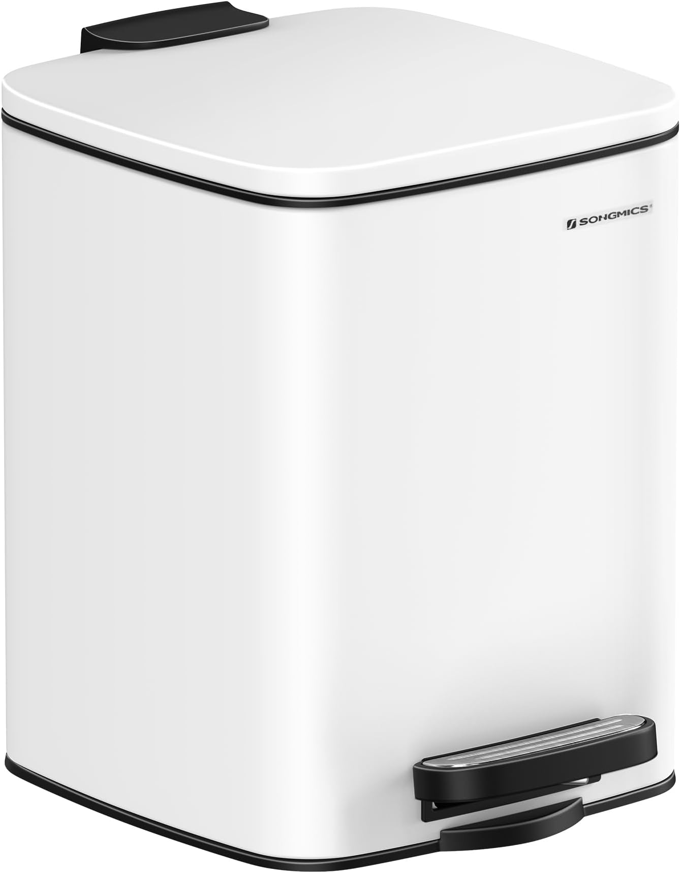 SONGMICS Kitchen Bin, 1.6-Gallon (6 L) Trash Bin, Steel Pedal Bin, with Inner Bucket, Soft Close and Stays Open, Cloud White LTB590W0602