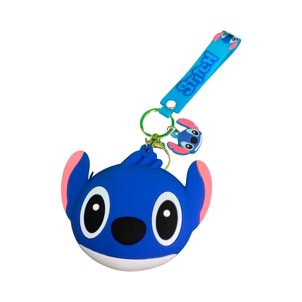 Lilo and Stitch Blue Stitch Zipper Coin Change Purse Silicone Accessory Keychain