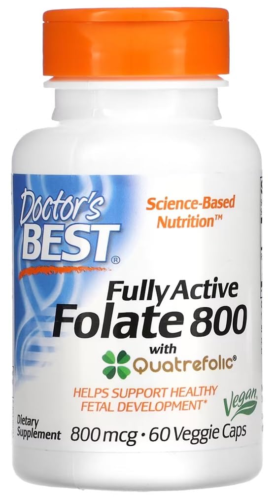 DoctorsBEST Doctor's Best - Fully Active Folate 800 with Quatrefolic | 800 mcg Support for Heart Health and Energy - 60 Veggie Capsules