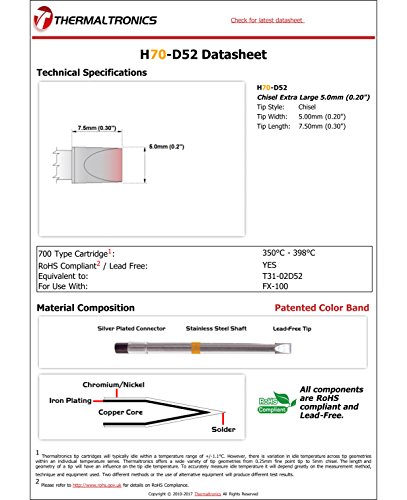 Image of Thermaltronics H70-D52 Chisel Extra Large 5.0mm (0.20in) interchangeable for Hakko T31-02D52