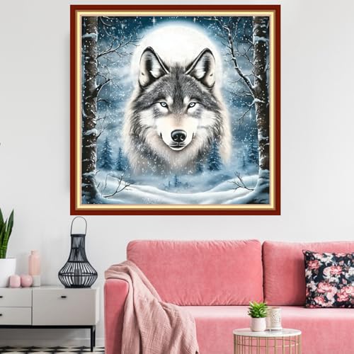 Image of Redxing Stamped Cross Stitch Kits Embroidery kit for Beginners Adults Full Range of Embroidery Patterns Starter Kits DIY Printed Cross Stitch Kits Needlepoint Kits 11CT-Snow Wolf King 18x18 inchs