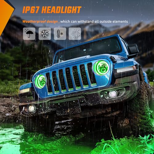 Image of Nilight 7 Inch Round LED Halo Headlights w /Turn Signal Amber Light Green DRL High Low Beam 7 inch Headlight Compatible with 2007 2008 2009 2010 2011 2012 2013 2014 2015 2016 2017 2018 Wrangler JK JKU
