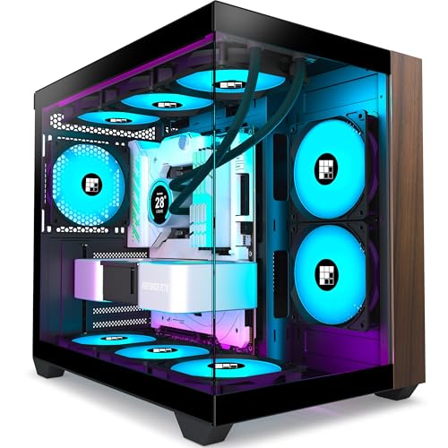 FOIFKIN PCケース-ウッドウォールナットフロントペイン、プリインストール3 PWM ARGBファン、ATXミッドタワーゲーミングPCケース、270°パノラマガラス、Type-C (ブラック, M3)