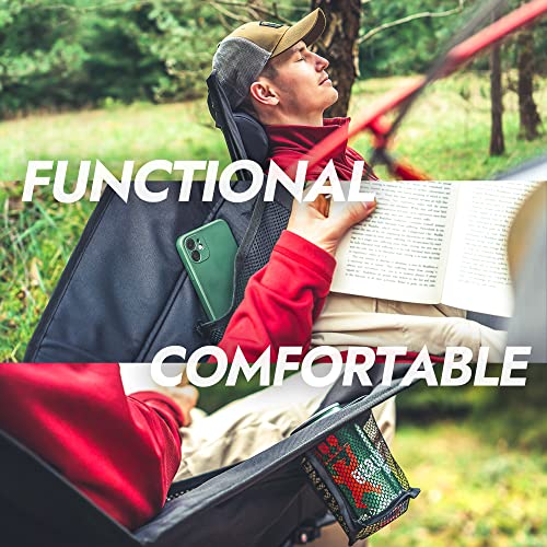 Dowinx Oversized Rocking Camping Chair, Fully Padded Patio Chair With Side Pocket And Carry Bag, High Back Portable Lawn Recliner With Headrest, Support 300 Lbs, Blue #TOP2